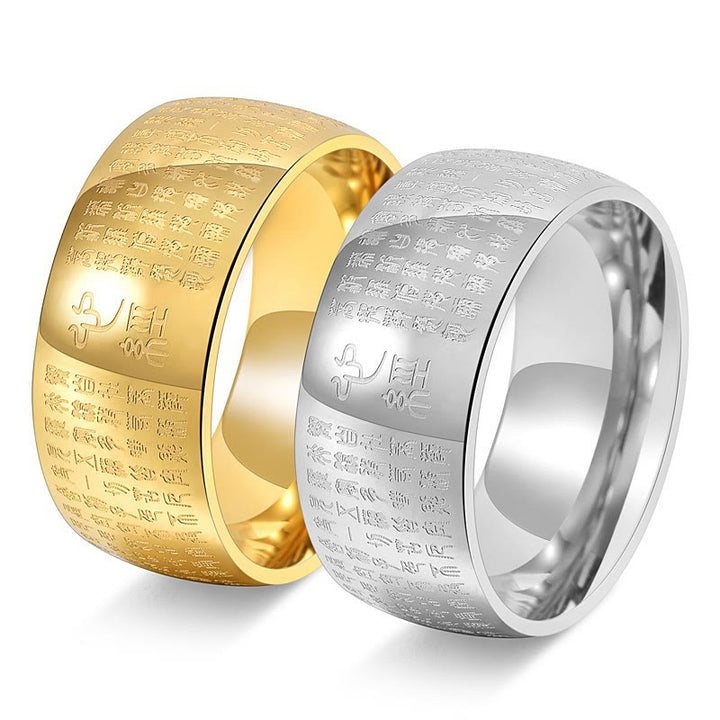 Anello di equilibrio in acciaio al titanio con sigillo tibetano del cuore Buddha Stones