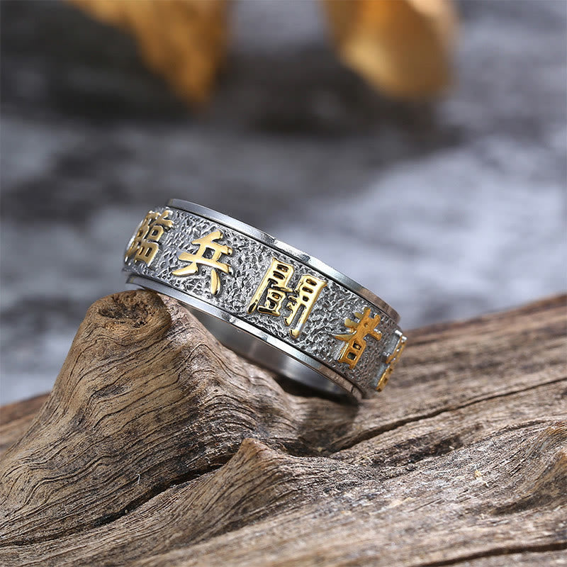 Buddha Stones Tibetano Mantra delle Nove Parole Modello Yin Yang Anello di Equilibrio in Acciaio al Titanio Spinner