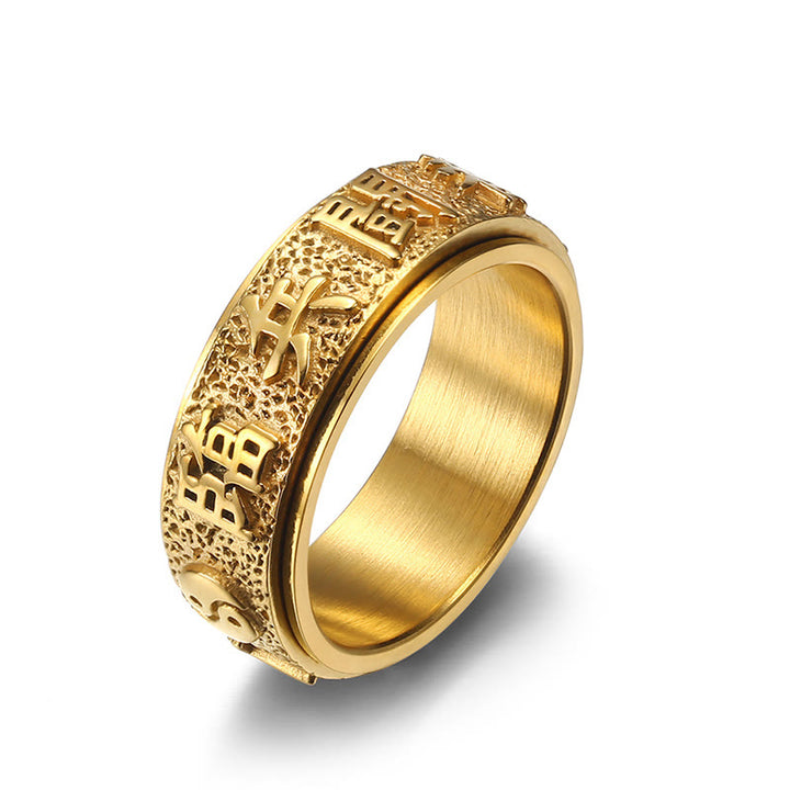 Buddha Stones Tibetano Mantra delle Nove Parole Modello Yin Yang Anello di Equilibrio in Acciaio al Titanio Spinner