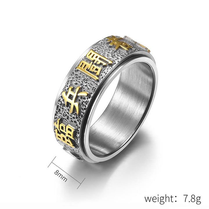 Buddha Stones Tibetano Mantra delle Nove Parole Modello Yin Yang Anello di Equilibrio in Acciaio al Titanio Spinner