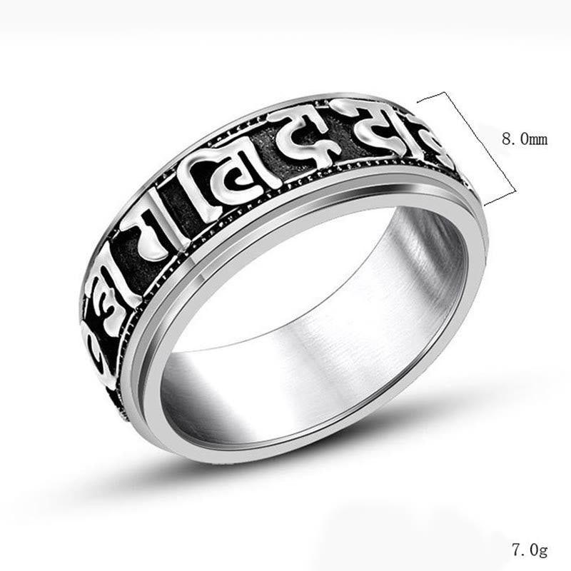 Anello di equilibrio girevole in acciaio al titanio Buddha Stones tibetane Om Mani Padme Hum