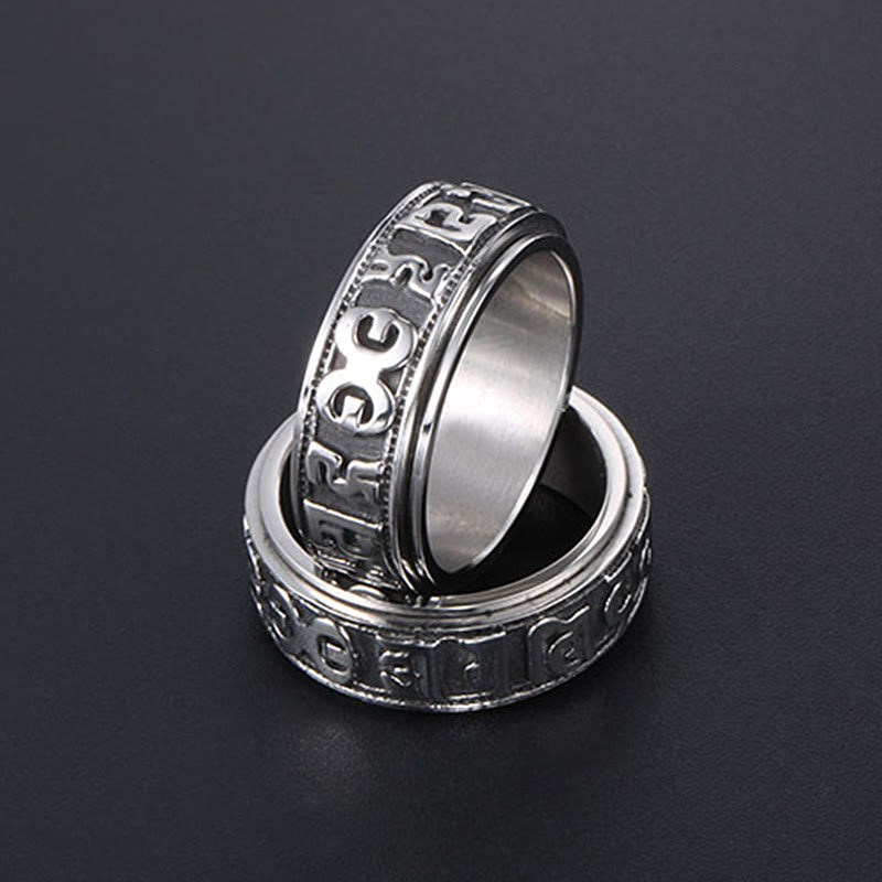 Anello di equilibrio girevole in acciaio al titanio Buddha Stones tibetane Om Mani Padme Hum
