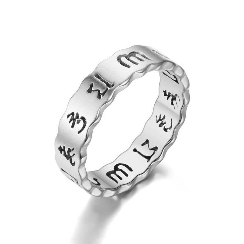 Anello di equilibrio in acciaio al titanio Buddha Stones tibetane cave Om Mani Padme Hum