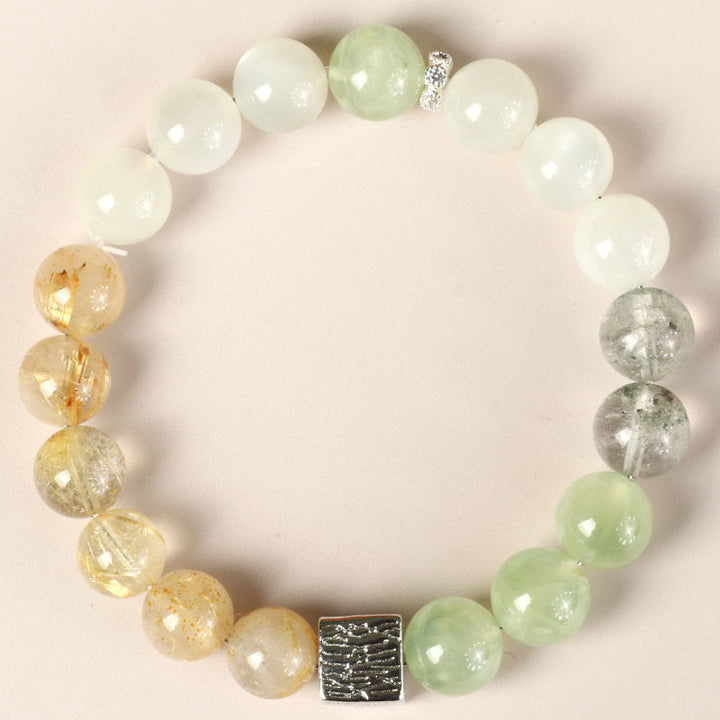 Bracciale Buddha Stones Ossidiana nera Quarzo rutilato nero Pietra di luna Cubo Forza