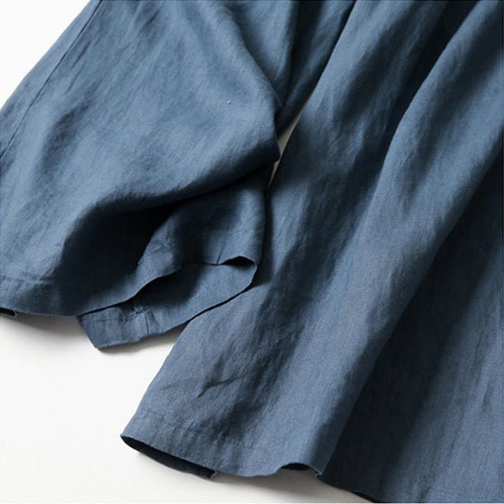 Pantaloni a gamba larga in cotone e lino tinta unita con vita alta e tasche Buddha Stones - image 7