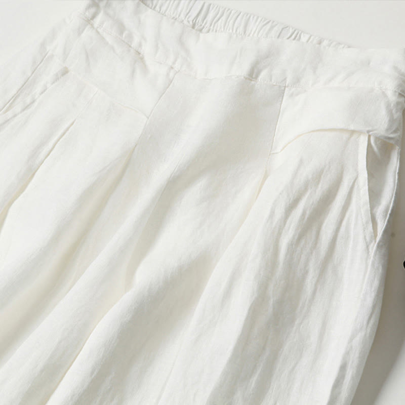 Pantaloni a gamba larga in cotone e lino tinta unita con vita alta e tasche Buddha Stones - image 25