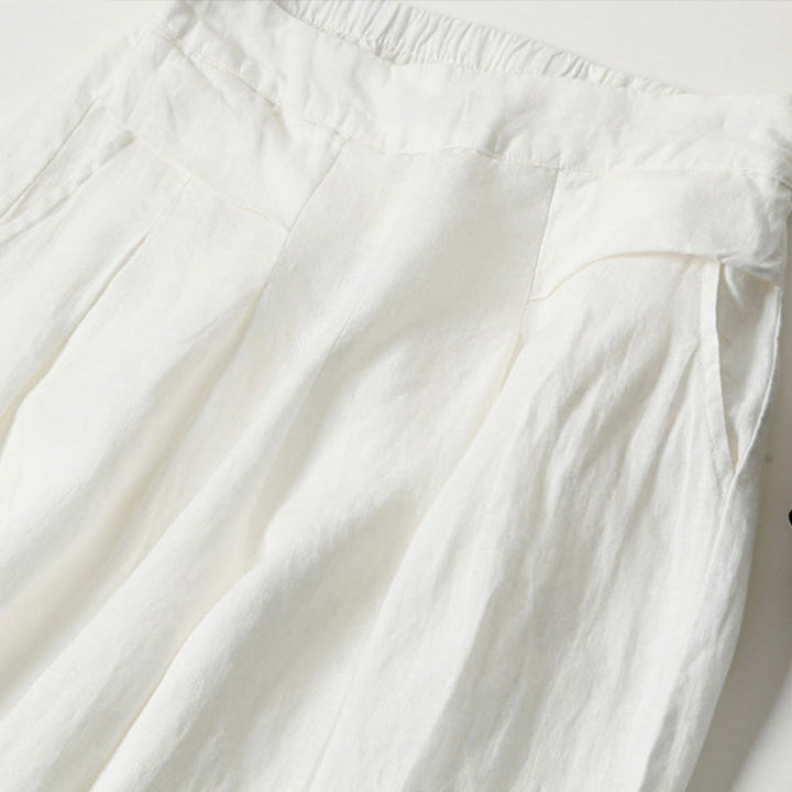 Pantaloni a gamba larga in cotone e lino tinta unita con vita alta e tasche Buddha Stones - image 25