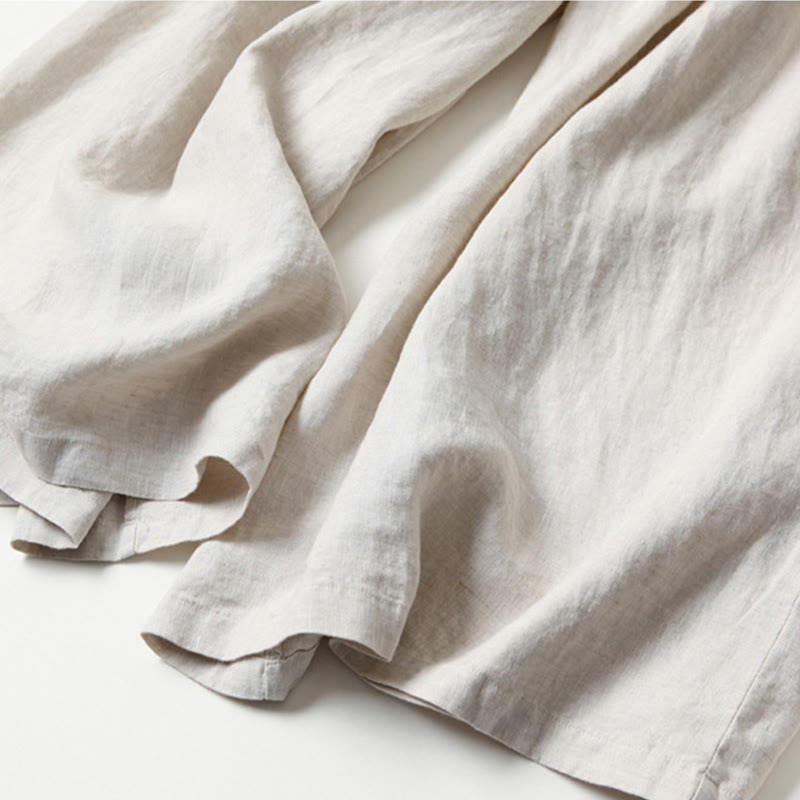 Pantaloni a gamba larga in cotone e lino tinta unita con vita alta e tasche Buddha Stones - image 18