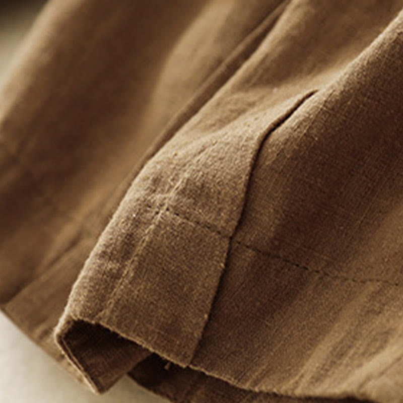 Pantaloni da donna in lino di cotone con tasche, con elastico in vita, in tinta unita, tipo carota , Buddha Stones - image 7