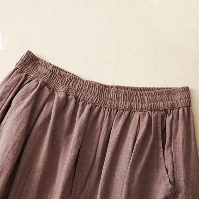 Pantaloni da donna in lino di cotone con tasche, con elastico in vita, in tinta unita, tipo carota , Buddha Stones - image 15