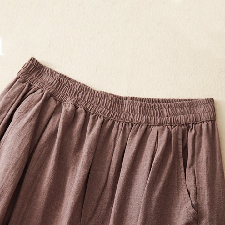 Pantaloni da donna in lino di cotone con tasche, con elastico in vita, in tinta unita, tipo carota , Buddha Stones - image 15