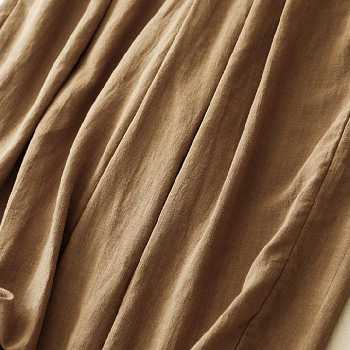 Pantaloni da donna in lino di cotone con tasche, con elastico in vita, in tinta unita, tipo carota , Buddha Stones - image 8