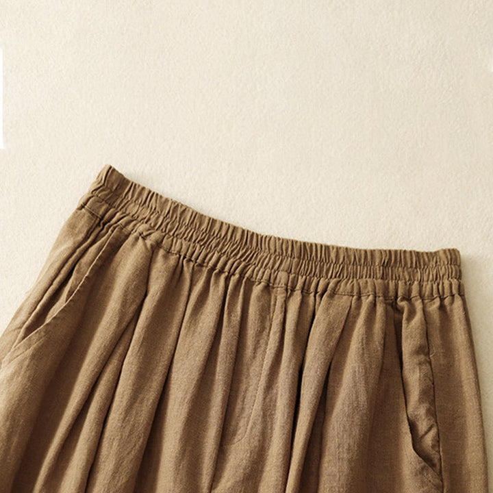 Pantaloni da donna in lino di cotone con tasche, con elastico in vita, in tinta unita, tipo carota , Buddha Stones - image 4