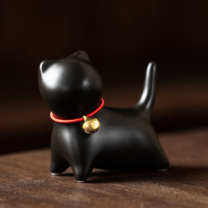 Buddha Stones Mini Carino in Piedi Sdraiato Gatto Tè Animale Domestico Ceramica Casa Scrivania Figurina Decorazione - Gatto in piedi 5*2,5*4,5 cm - Nero - image 14