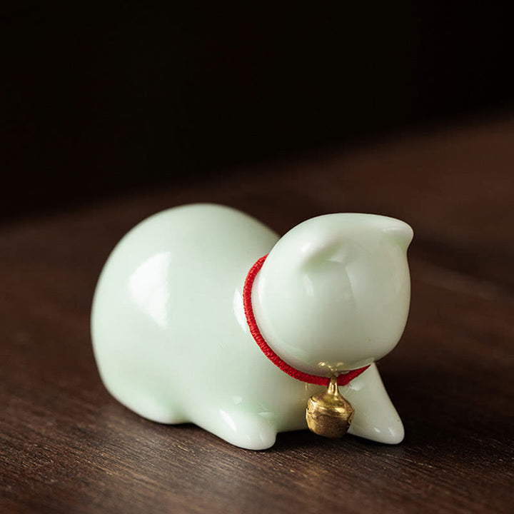 Buddha Stones Mini Carino in Piedi Sdraiato Gatto Tè Animale Domestico Ceramica Casa Scrivania Figurina Decorazione - Gatto sdraiato 5*3*3cm - Verde - image 17