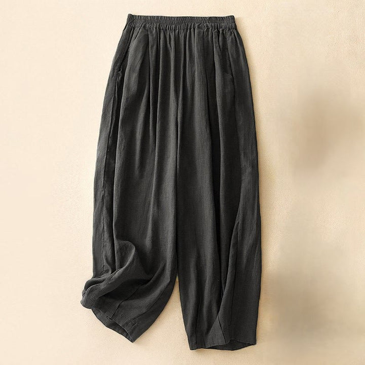 Pantaloni da donna in lino di cotone con tasche, con elastico in vita, in tinta unita, tipo carota , Buddha Stones - Nero - US8-10, UK/AU12-14, EU40-42 (2XL) - image 9
