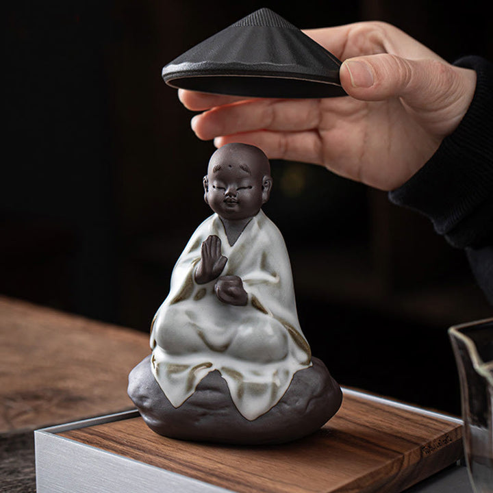 Buddha Stones Piccolo monaco Zen Cappello Colino Accessori da tè in ceramica Figurina Decorazione per la casa - image 11