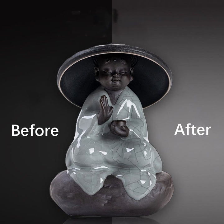 Buddha Stones Piccolo monaco Zen Cappello Colino Accessori da tè in ceramica Figurina Decorazione per la casa - image 16