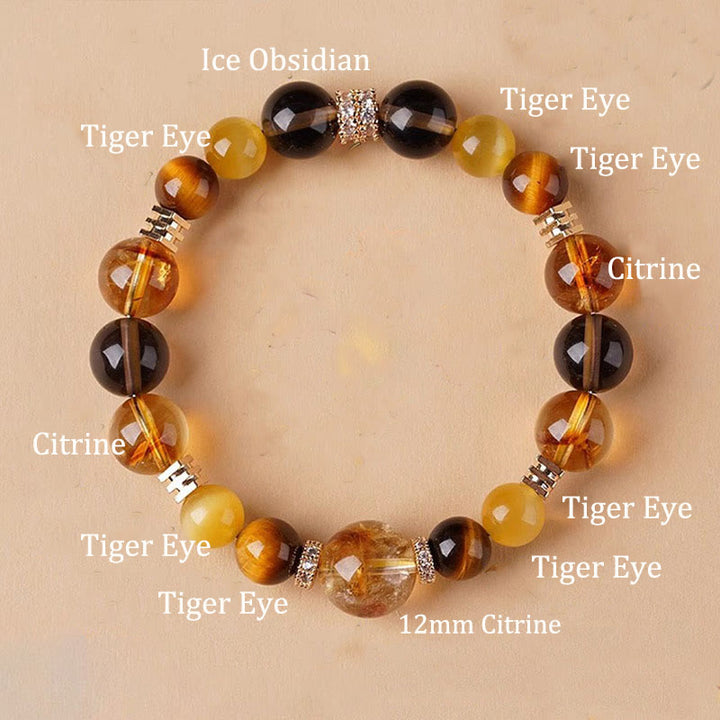 Braccialetto della felicità con occhio di tigre, citrino e topazio Buddha Stones