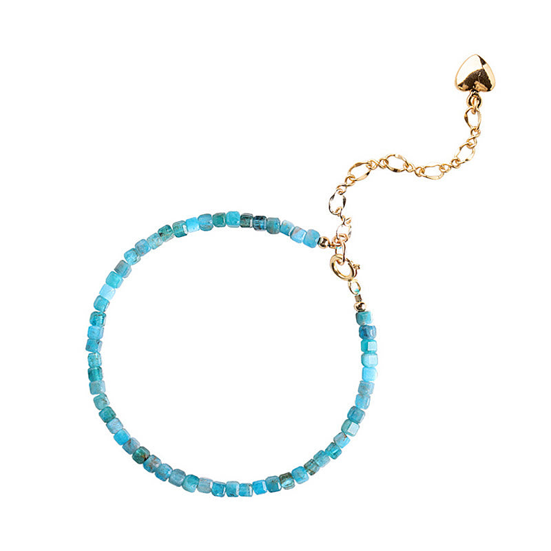 Braccialetto motivazionale a forma di cuore in rame placcato oro 14k con perline ultrasottili in apatite da 2,5 mm di Buddha Stone