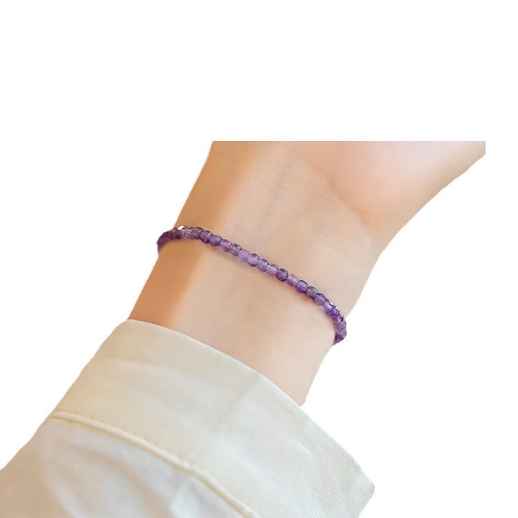 Bracciale Buddha Stones 2,5 mm Ametista naturale Perline ultrasottili Rame placcato oro 14k Inner Peace
