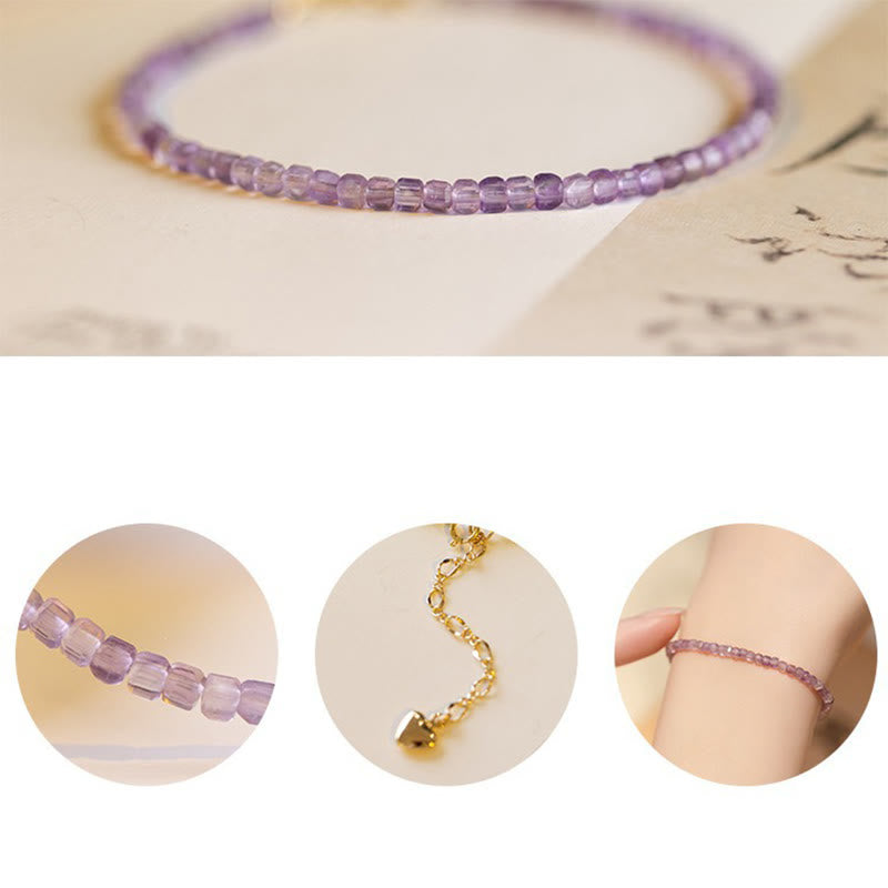 Bracciale Buddha Stones 2,5 mm Ametista naturale Perline ultrasottili Rame placcato oro 14k Inner Peace