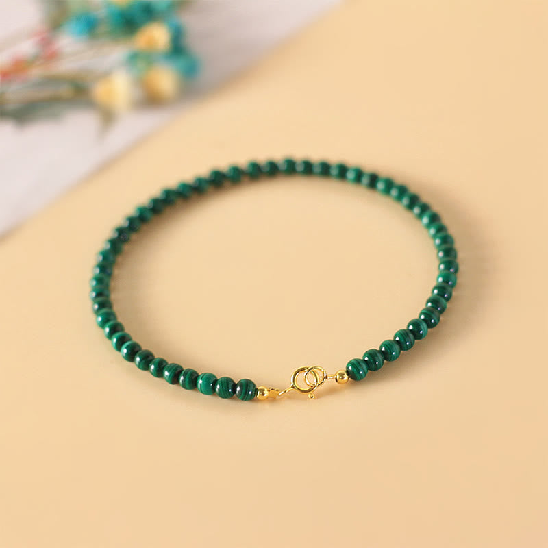 Bracciale anti-ansia in rame placcato oro 14k con perline di malachite naturale da 4 mm Buddha Stones