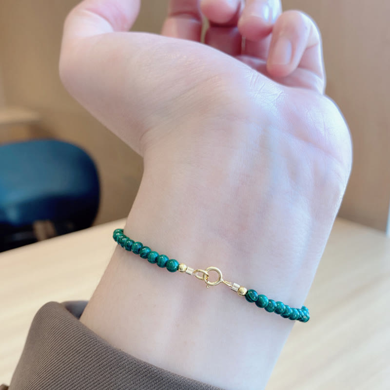 Bracciale anti-ansia in rame placcato oro 14k con perline di malachite naturale da 4 mm Buddha Stones