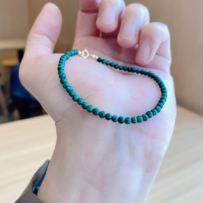 Bracciale anti-ansia in rame placcato oro 14k con perline di malachite naturale da 4 mm Buddha Stones
