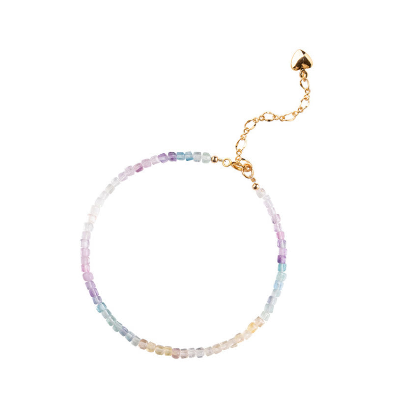 Braccialetto Buddha Stones 2,5 mm Fluorite Perline ultrasottili in rame placcato oro 14k Cuore Potenza