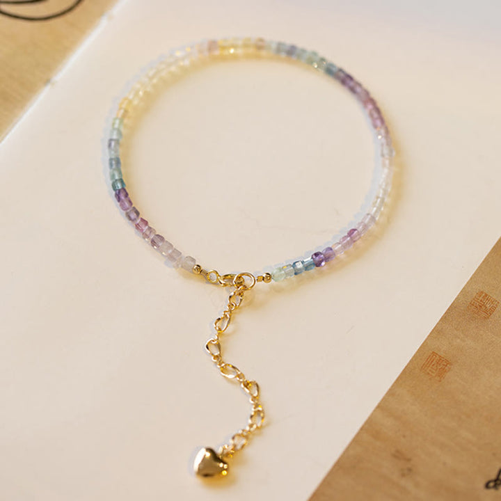 Braccialetto Buddha Stones 2,5 mm Fluorite Perline ultrasottili in rame placcato oro 14k Cuore Potenza