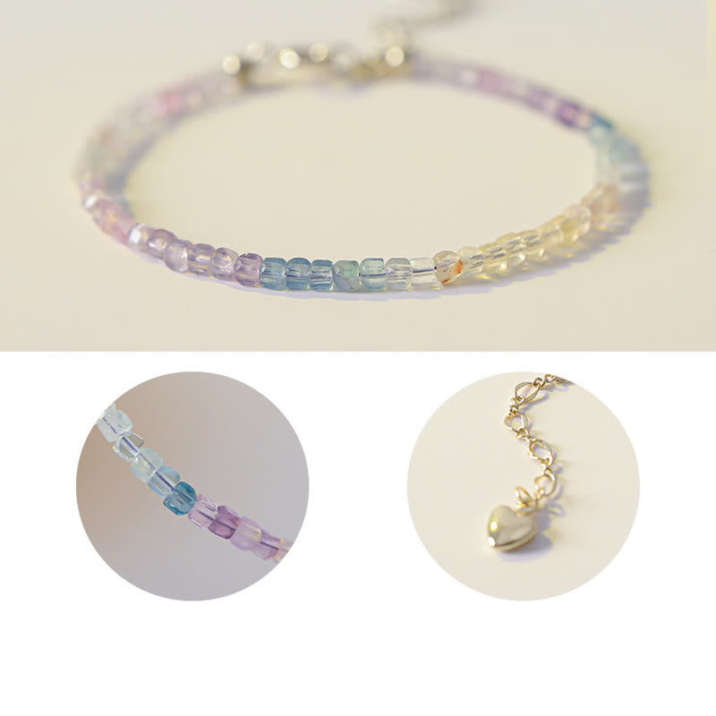 Braccialetto Buddha Stones 2,5 mm Fluorite Perline ultrasottili in rame placcato oro 14k Cuore Potenza