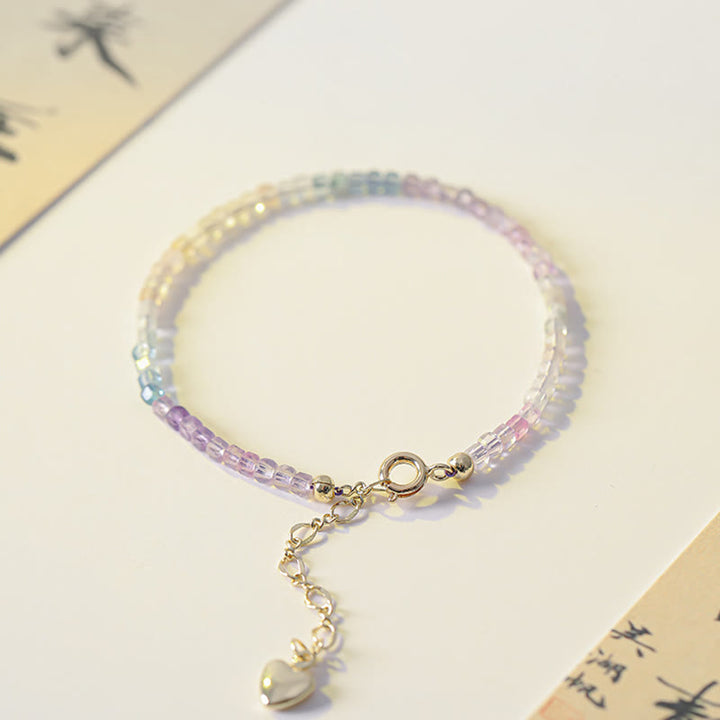 Braccialetto Buddha Stones 2,5 mm Fluorite Perline ultrasottili in rame placcato oro 14k Cuore Potenza