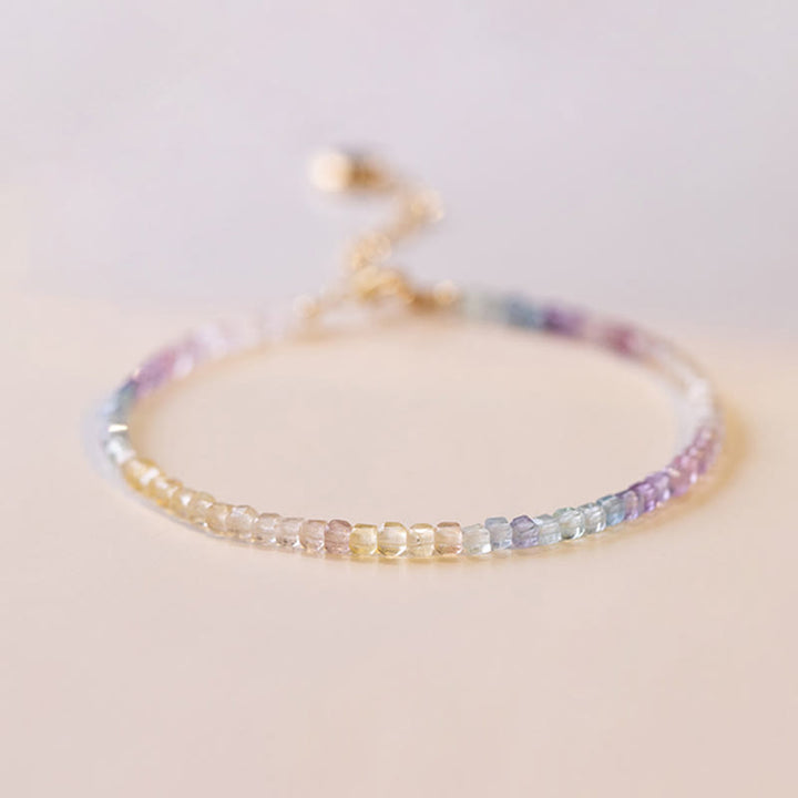 Braccialetto Buddha Stones 2,5 mm Fluorite Perline ultrasottili in rame placcato oro 14k Cuore Potenza