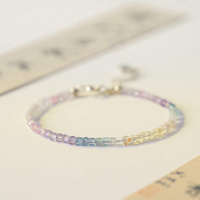 Braccialetto Buddha Stones 2,5 mm Fluorite Perline ultrasottili in rame placcato oro 14k Cuore Potenza
