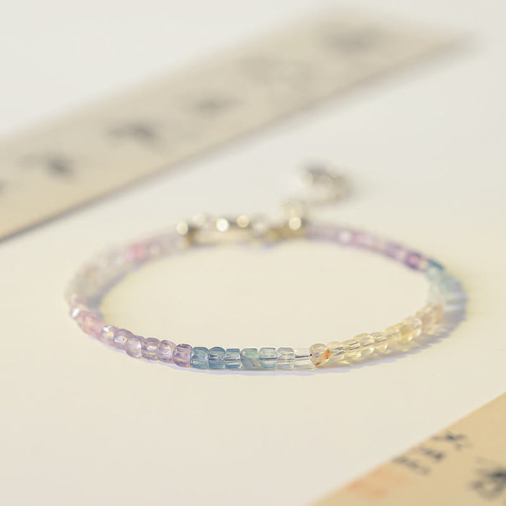 Braccialetto Buddha Stones 2,5 mm Fluorite Perline ultrasottili in rame placcato oro 14k Cuore Potenza