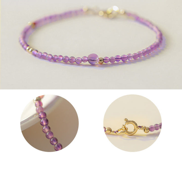Braccialetto di meditazione per la pace interiore in rame placcato oro 14k con perline ultrasottili da 2 mm Buddha Stones Ametista naturale
