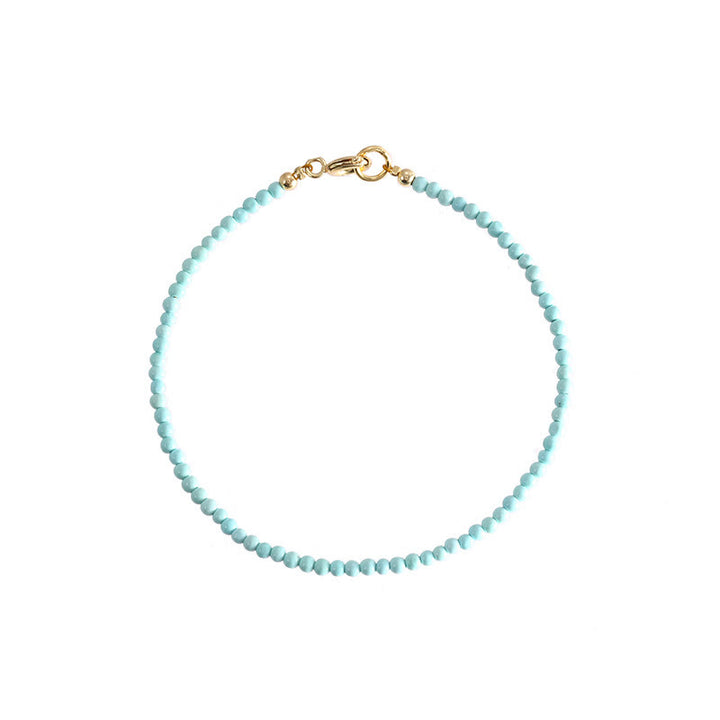 Braccialetto della saggezza in rame placcato oro 14k con perline ultrasottili color turchese da 2 mm Buddha Stones