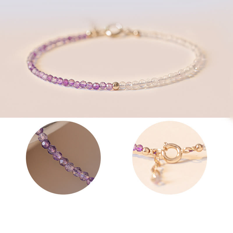 Bracciale Buddha Stones 2,5 mm Ametista naturale Perline ultrasottili Rame placcato oro 14k Inner Peace