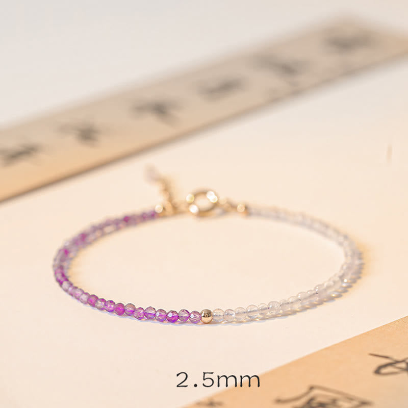 Bracciale Buddha Stones 2,5 mm Ametista naturale Perline ultrasottili Rame placcato oro 14k Inner Peace