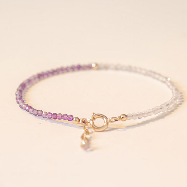 Bracciale Buddha Stones 2,5 mm Ametista naturale Perline ultrasottili Rame placcato oro 14k Inner Peace