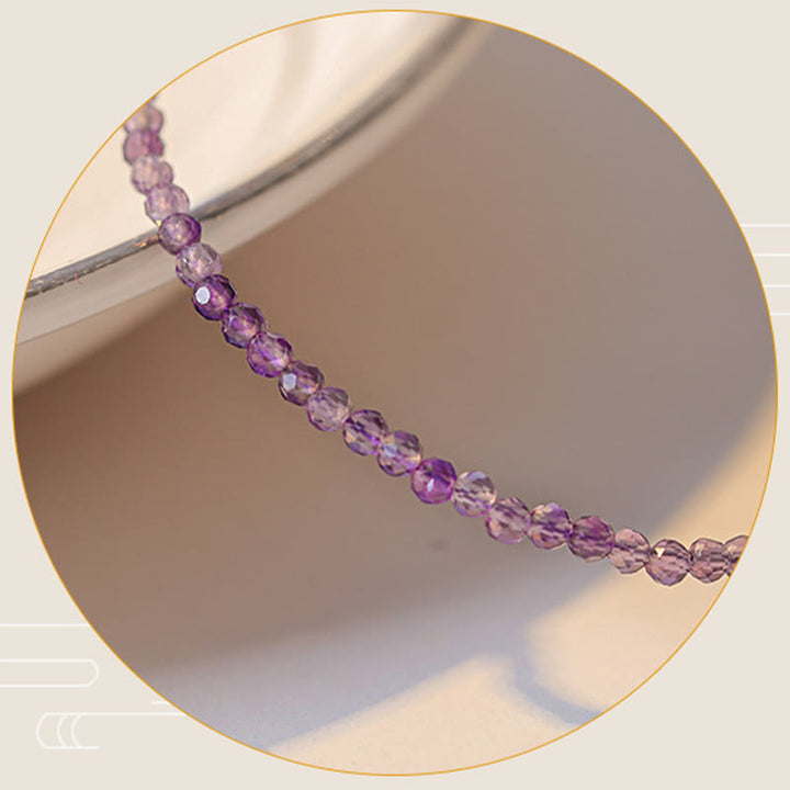 Bracciale Buddha Stones 2,5 mm Ametista naturale Perline ultrasottili Rame placcato oro 14k Inner Peace