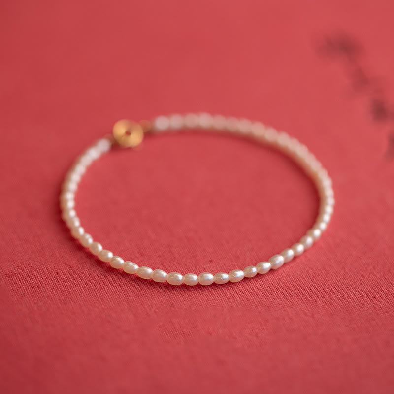 Braccialetto della saggezza in rame placcato oro 14k con perle naturali da 2 mm e perle ultrasottili Buddha Stones