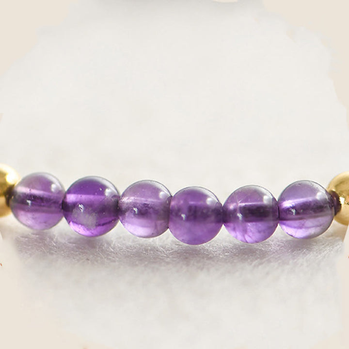 Braccialetto Buddha Stones da 4 mm in ametista naturale fatto a mano, perline di rame placcate in oro 14k, corda intrecciata, allevia lo stress