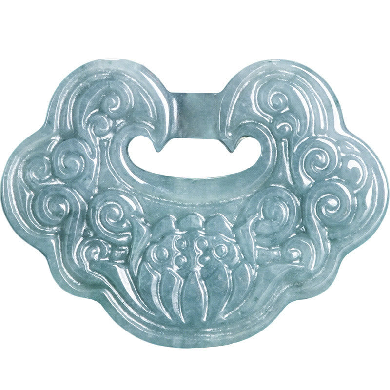 Buddha Stones Loto Giada intagliata Ruyi Abbondanza Prosperità Abbondanza Collana Pendente