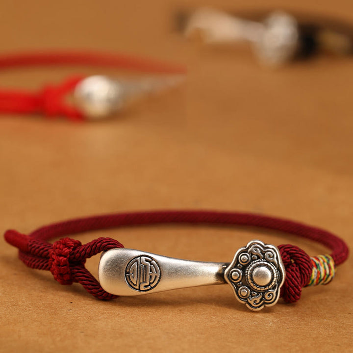 Braccialetto intrecciato con protezione in corda con bastoncino Ruyi in argento sterling 999 Buddha Stones - image 0