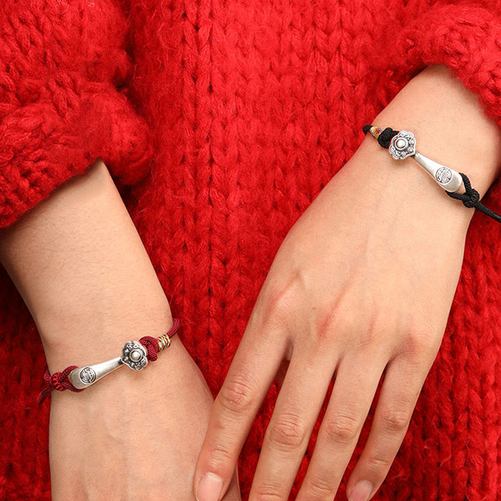 Braccialetto intrecciato con protezione in corda con bastoncino Ruyi in argento sterling 999 Buddha Stones - image 4
