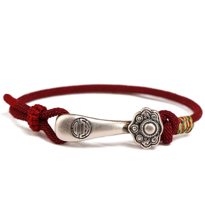 Braccialetto intrecciato con protezione in corda con bastoncino Ruyi in argento sterling 999 Buddha Stones - image 2