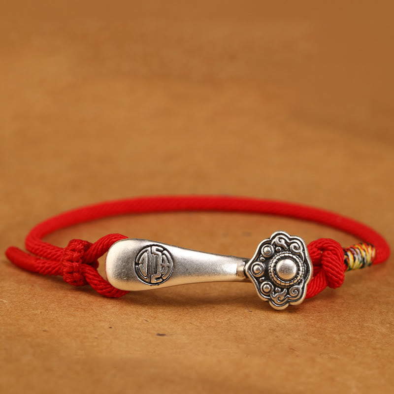 Braccialetto intrecciato con protezione in corda con bastoncino Ruyi in argento sterling 999 Buddha Stones - Corda rossa - 19-21 cm - image 7