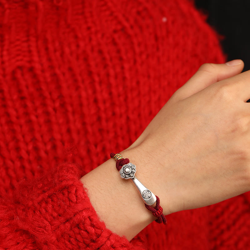 Braccialetto intrecciato con protezione in corda con bastoncino Ruyi in argento sterling 999 Buddha Stones - image 3